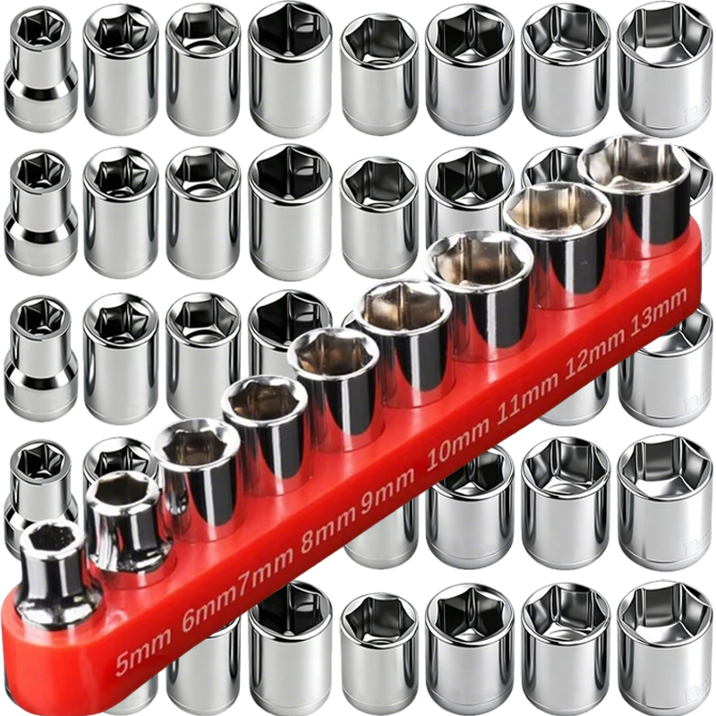 Power Tools Red - 45/9Pcs 1/4 Inch Drive 5-13mm Sockets